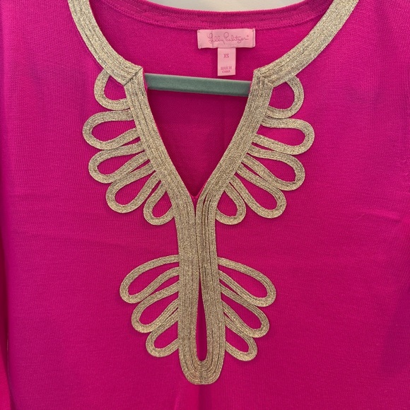 Lilly Pulitzer Pink Midi Dress with Gold Accents - Picture 3 of 6